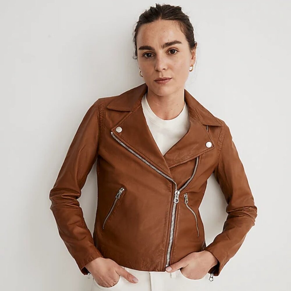 Madewell Washed Leather Motorcycle Jacket in Cedar